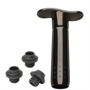 Le Creuset WA-137 Black Nickel Metal Wine Pump and 3 Stoppers 